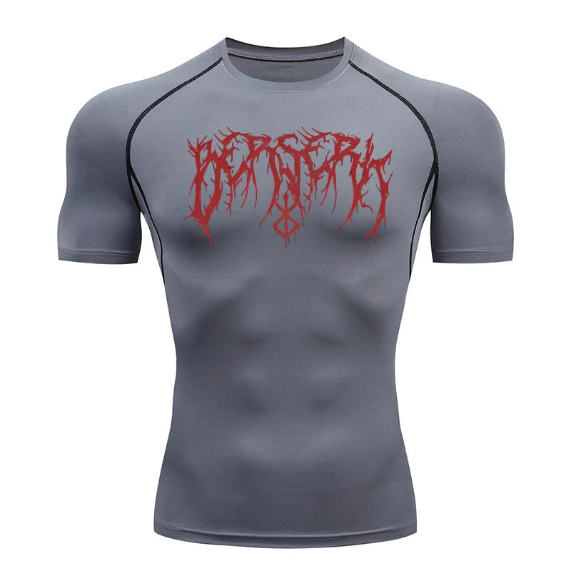 Gym Workout Rash Guard for Men Athletic Quick Dry Compression Shirts Berserk Print Tshirts Tees Tops Undershirts Baselayers
